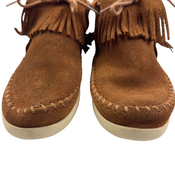 Minnetonka Venice Brown Fringe Boho Southwestern Moccasin Boots Women's Size 7 - Picture 3 of 9